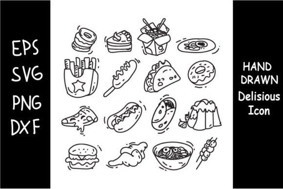 Delicious Icon Set Handrawn Illustration