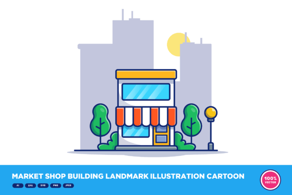 Market Shop Building Cartoon for Creative Projects